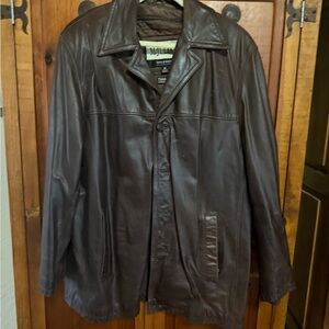 Majestic Men's Brown Leather Trench Coat